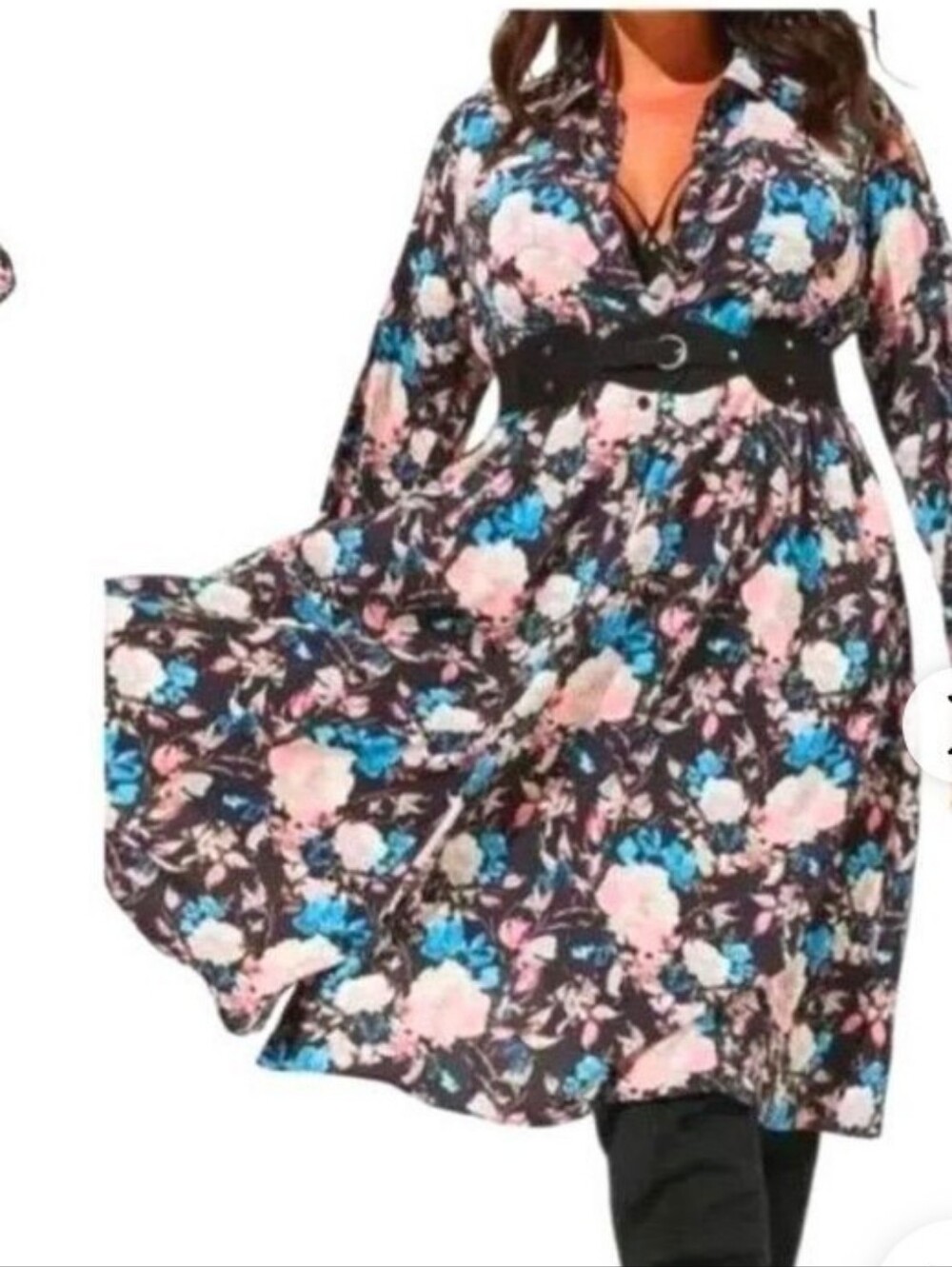 torrid Floral Long-Sleeve Swing Dress in Pink & Blue- NWTS- Sz 2X